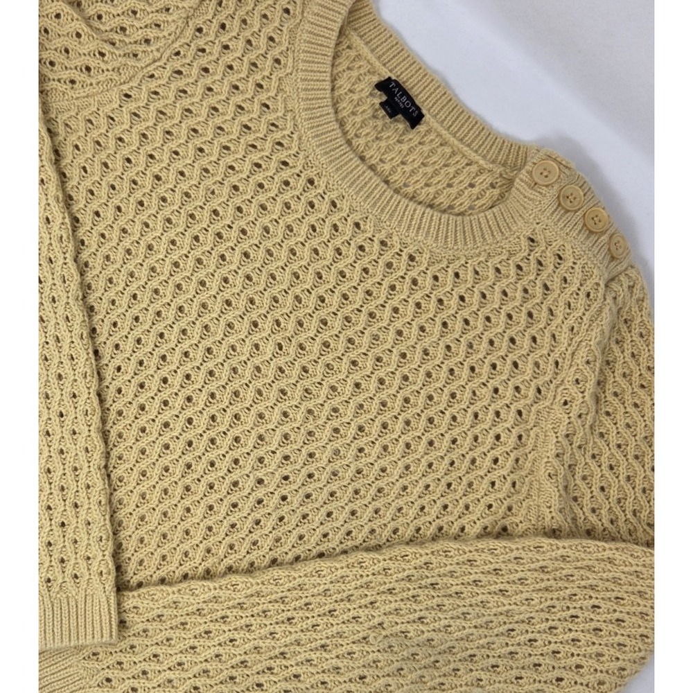 Talbots Lambswool Blend Sweater Open Knit Crochet‎ Womens Petite Medium Yellow